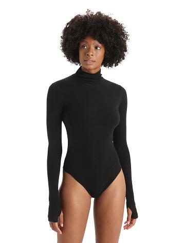 Icebreaker Merino Queens Long Sleeve High Neck Bodysuit Női Fehérnemű Fekete | HU 1701TCEV